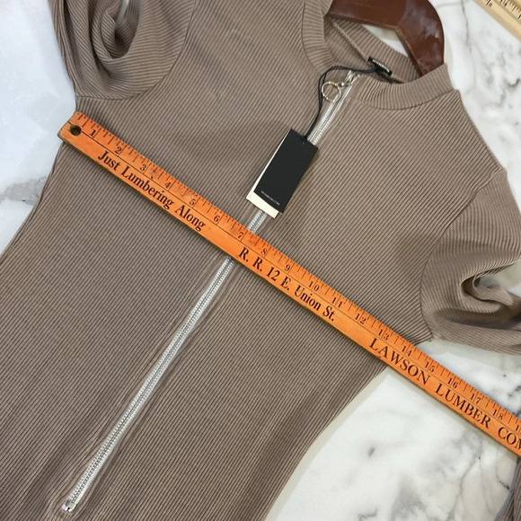 Monrow Rib Zip up Dress Womens Sz Small Tan Tencel Long Sleeves Bodycon Mini Zip - Picture 11 of 12